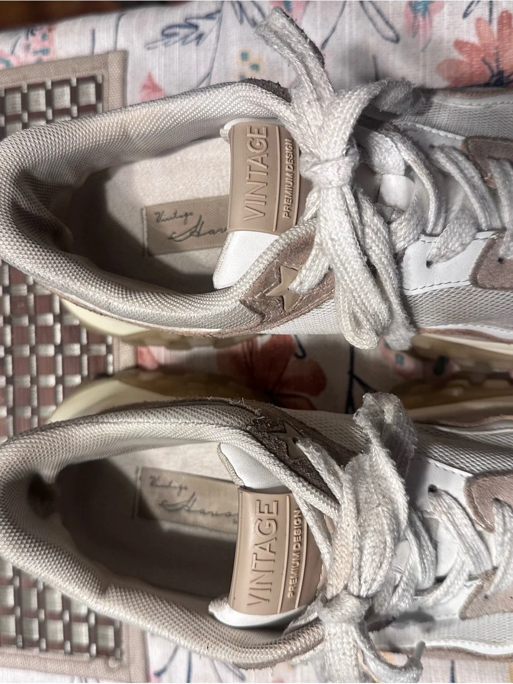 Vintage Havana Beige and White Women's Athletic Sneakers